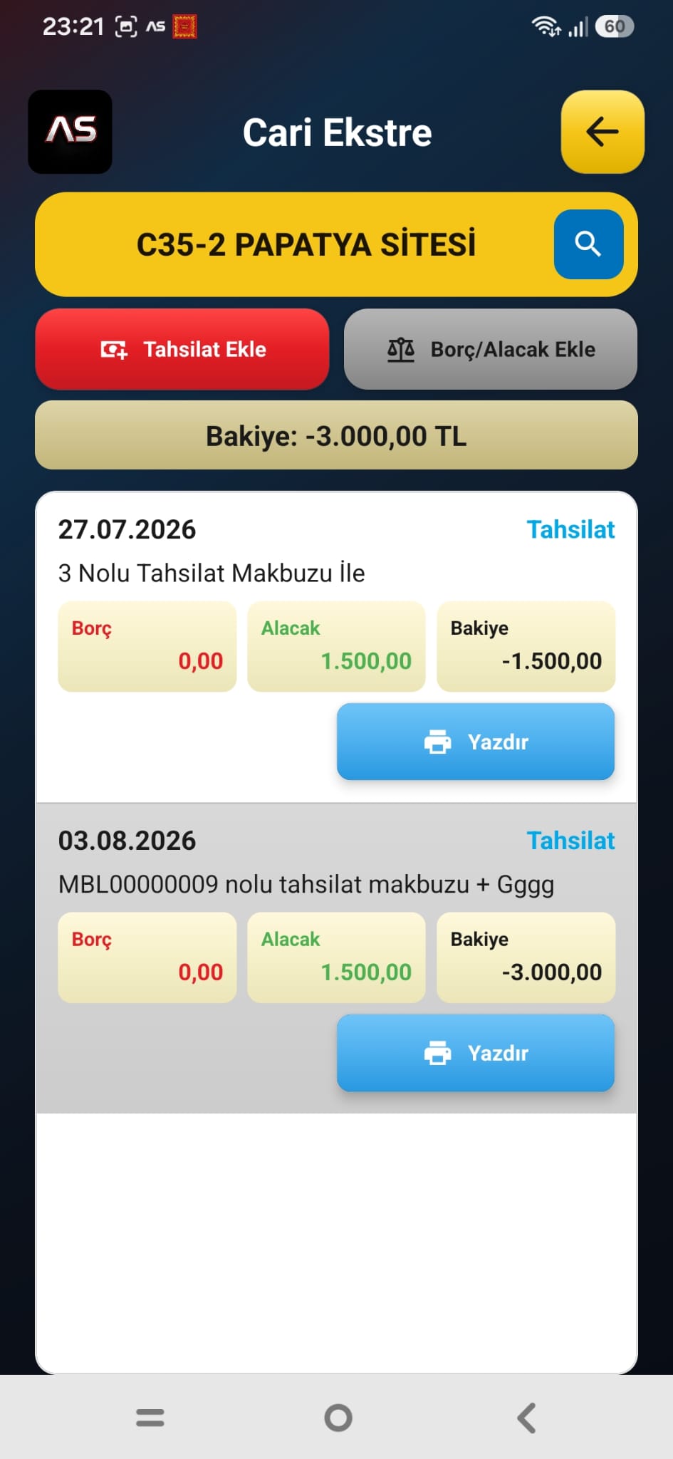 Yeni Mobil Yazılımımız ( Ekstre Ekranı )
